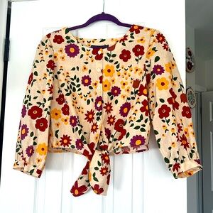 Princess Highway Floral Crop Top - Cream, Red, Yellow, Green